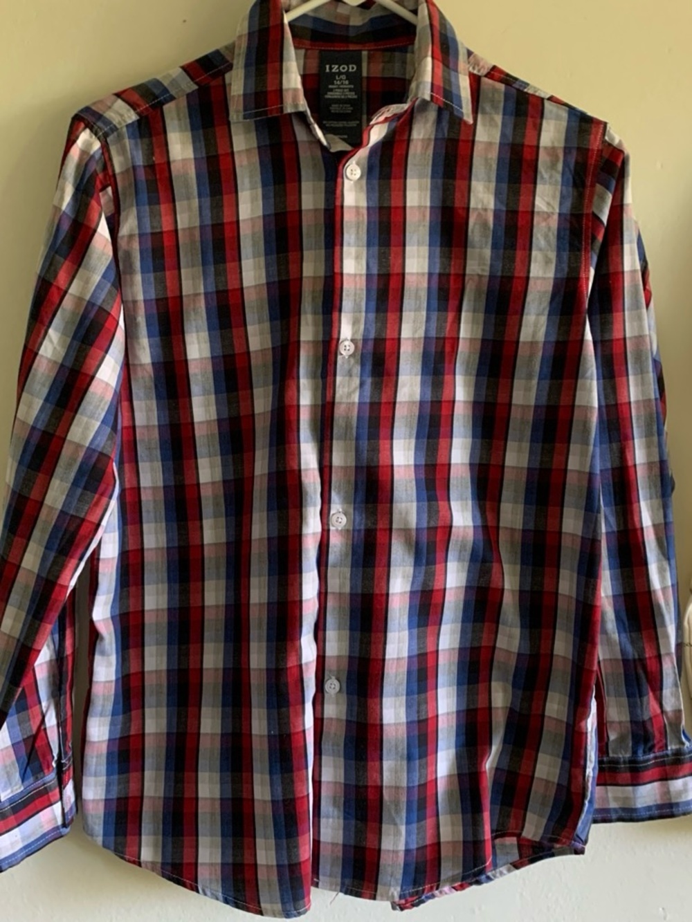 Izod boy’s Red, Blue and White Plaid Button-Down Shirt